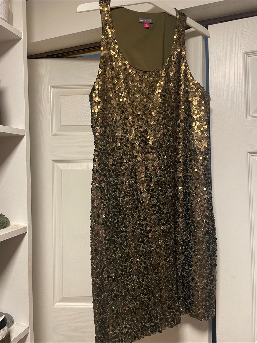 Vince Camuto Bronze Green Sequin Tank Dress